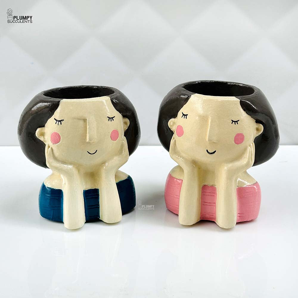 Cute Girl Hands on Face Planter