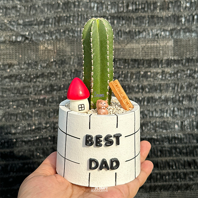 3" Best Dad Planter (Fence Post Cactus Landscape)