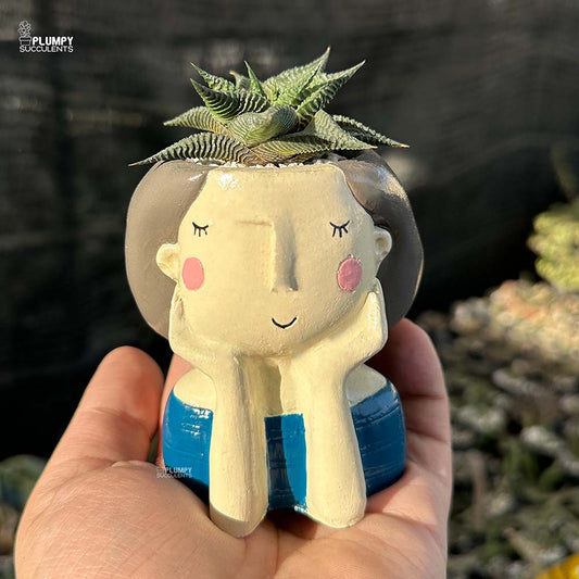 Haworthia Limifolia in Girl with Hands on Face Planter