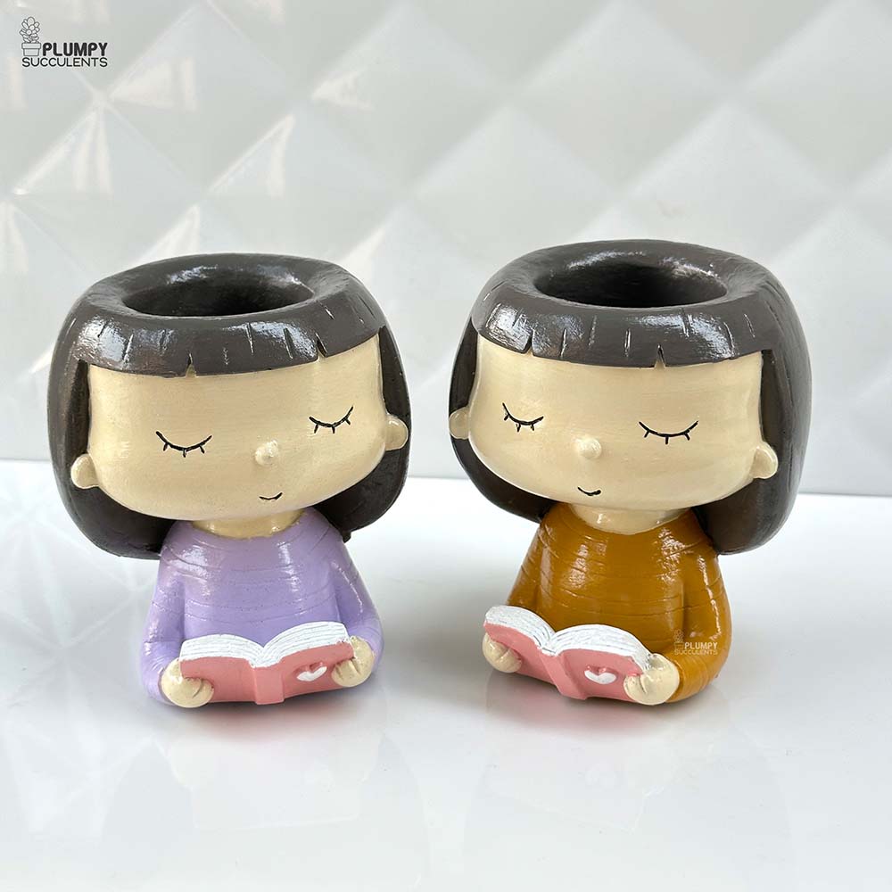Girl Reading Book Planter (Purple & Yellow)