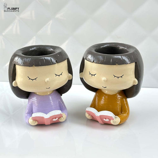 Girl Reading Book Planter (Purple & Yellow)