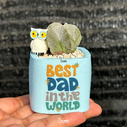 Best Dad in the World -Astrophytum Myriostigma with Owl
